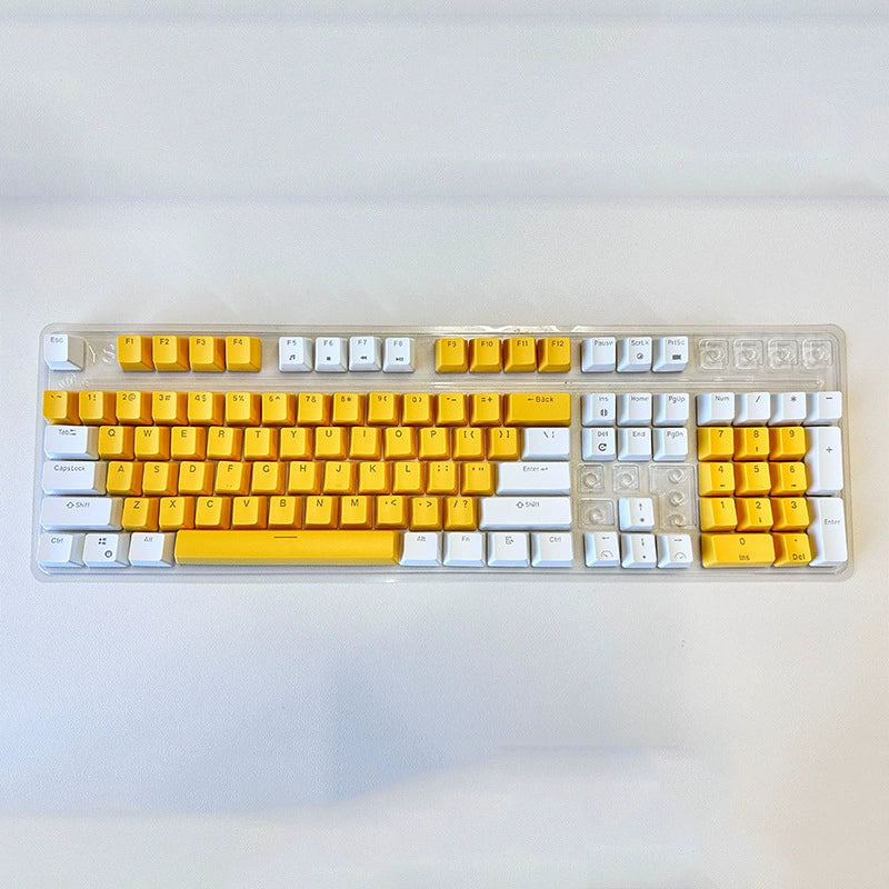 ABS Two-Tone Injection-Molded Black and White Mechanical Keyboard Keycaps with Transparent, Closed-Character Design; Compatible with 61-, 87-, and 104-Key Keyboards