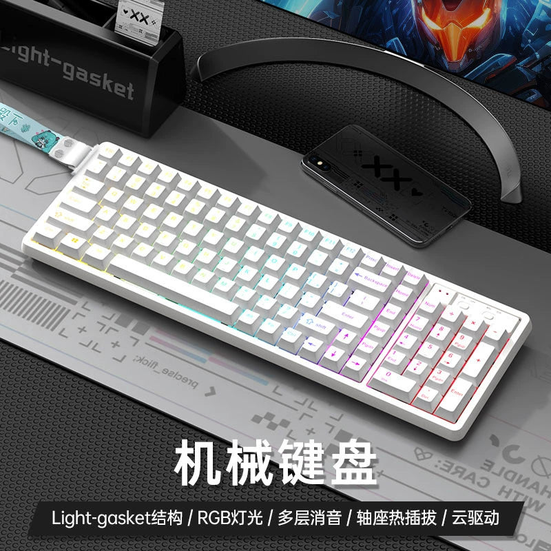 GK102 Wireless Bluetooth Tri-Mode Wired Mechanical Keyboard—Customizable for Esports Gaming
