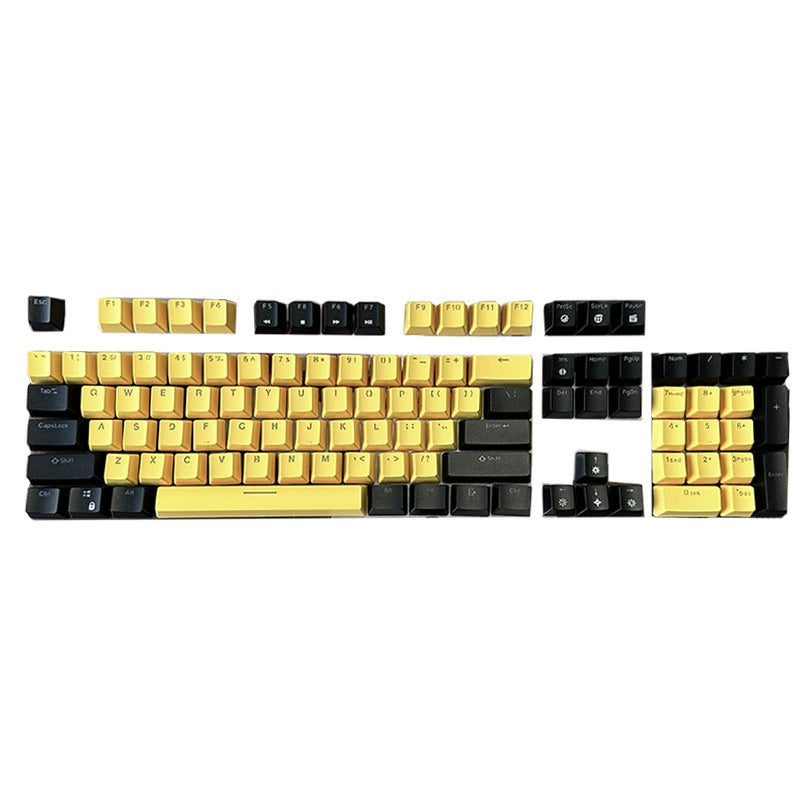 ABS Two-Tone Injection-Molded Black and White Mechanical Keyboard Keycaps with Transparent, Closed-Character Design; Compatible with 61-, 87-, and 104-Key Keyboards