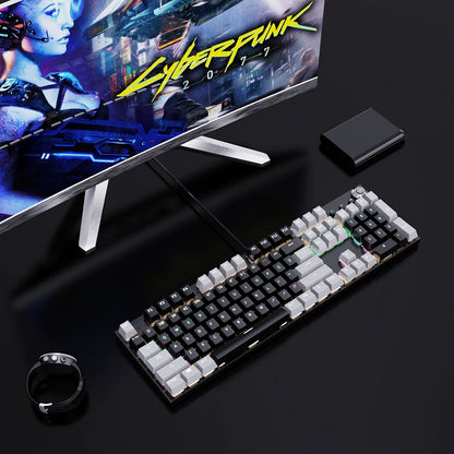 ABS Two-Tone Injection-Molded Black and White Mechanical Keyboard Keycaps with Transparent, Closed-Character Design; Compatible with 61-, 87-, and 104-Key Keyboards
