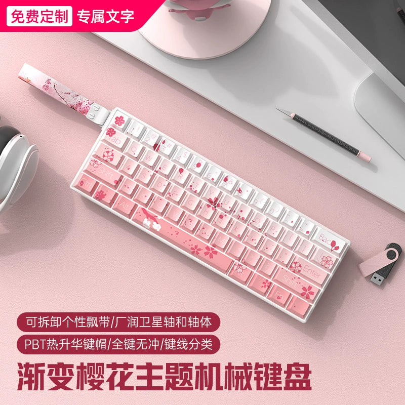Wireless Bluetooth Tri-Mode Compact Mechanical Keyboard, 61 Keys, Gaming, PBT, Customizable, Silent