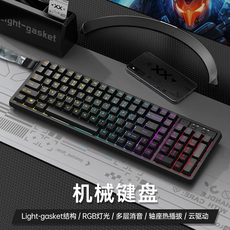 GK102 Wireless Bluetooth Tri-Mode Wired Mechanical Keyboard—Customizable for Esports Gaming
