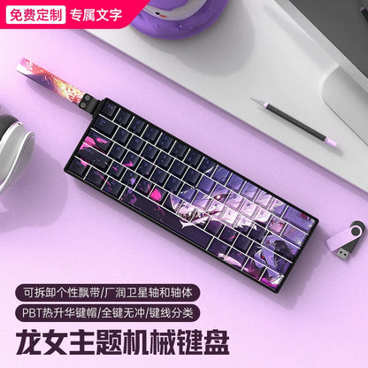 Wireless Bluetooth Tri-Mode Compact Mechanical Keyboard, 61 Keys, Gaming, PBT, Customizable, Silent