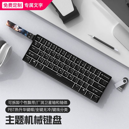 Wireless Bluetooth Tri-Mode Compact Mechanical Keyboard, 61 Keys, Gaming, PBT, Customizable, Silent