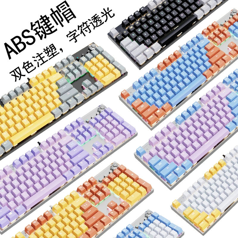 ABS Two-Tone Injection-Molded Black and White Mechanical Keyboard Keycaps with Transparent, Closed-Character Design; Compatible with 61-, 87-, and 104-Key Keyboards