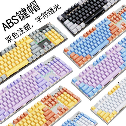 ABS Two-Tone Injection-Molded Black and White Mechanical Keyboard Keycaps with Transparent, Closed-Character Design; Compatible with 61-, 87-, and 104-Key Keyboards