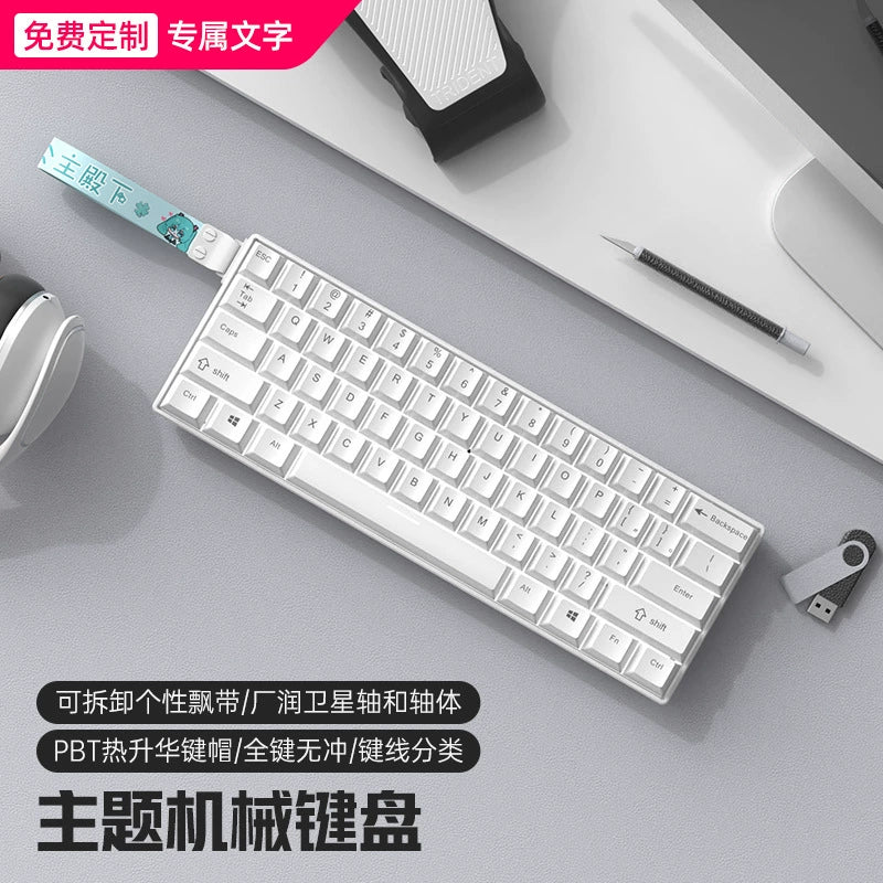 Wireless Bluetooth Tri-Mode Compact Mechanical Keyboard, 61 Keys, Gaming, PBT, Customizable, Silent
