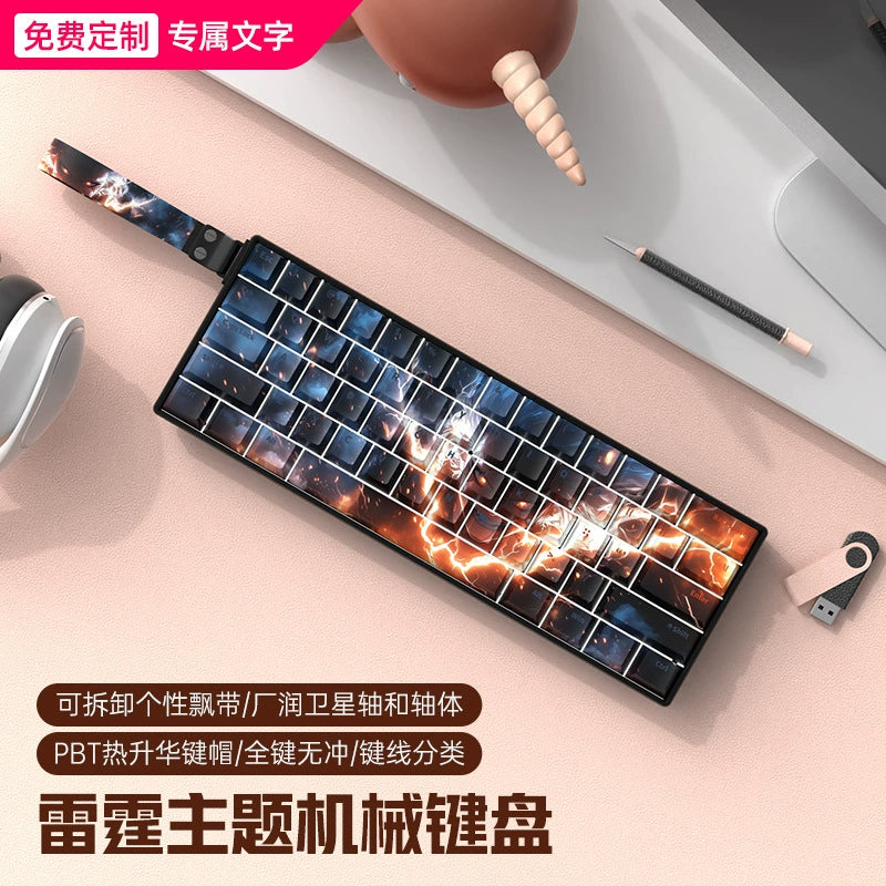 Wireless Bluetooth Tri-Mode Compact Mechanical Keyboard, 61 Keys, Gaming, PBT, Customizable, Silent