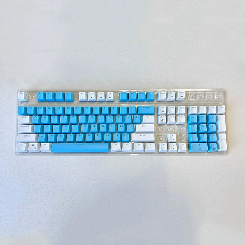 ABS Two-Tone Injection-Molded Black and White Mechanical Keyboard Keycaps with Transparent, Closed-Character Design; Compatible with 61-, 87-, and 104-Key Keyboards