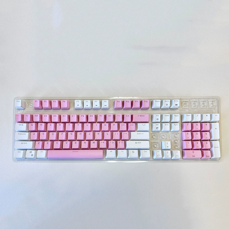ABS Two-Tone Injection-Molded Black and White Mechanical Keyboard Keycaps with Transparent, Closed-Character Design; Compatible with 61-, 87-, and 104-Key Keyboards